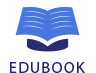 Open blue book icon above the word "EDUBOOK" in bold uppercase letters.