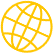 Yellow globe icon with grid lines on a white background.