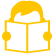 A yellow symbol of a person reading a book, depicted with short hair and glasses.