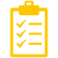 Yellow clipboard icon with three black checkmarks in a list format.