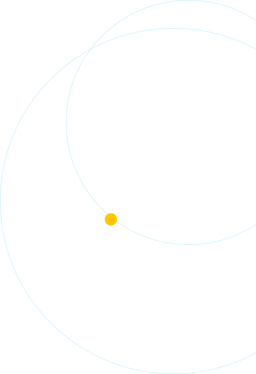 Blue orbital paths intersecting, circling a yellow dot on a black background.
